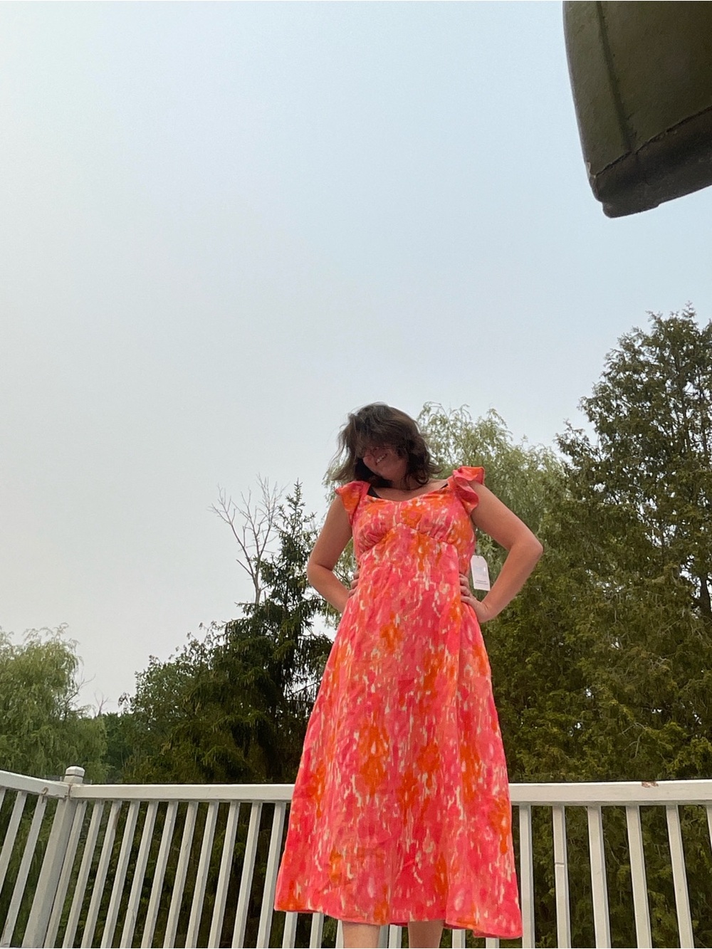 Time and Tru Pink Orange Floral Maxi Dress Adjustable Straps Pockets 8-10 cotton - Picture 1 of 11